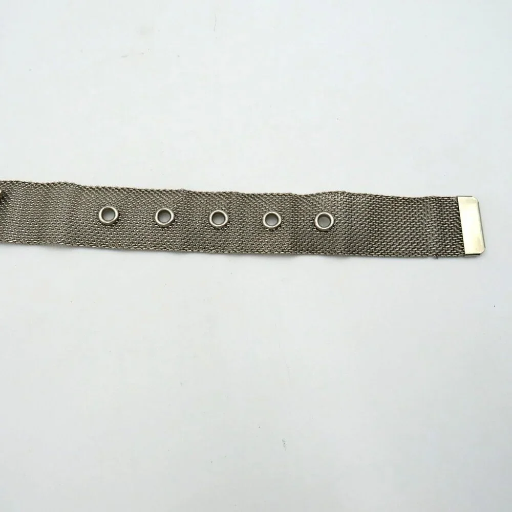 Silver Tone Mesh Belt Womens Size 33 Butterfly‎ Medallions Metallic Buckle